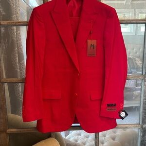 Mazarin Red Vested 3 Piece Suit 40 x 34